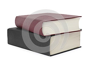 Stack of hardcover books isolated on white background