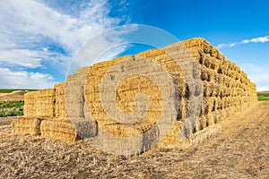 Stack of hay bales in the Palouse hills