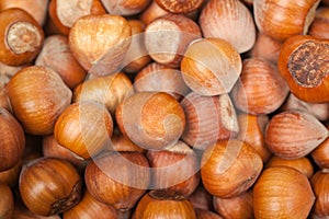 Stack of hazelnuts background