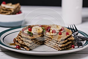 Stack of healthy low carbs oat pancakes