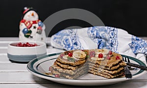 Stack of healthy low carbs oat pancakes