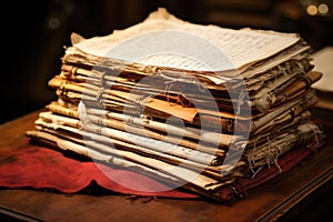 a stack of historical style handwritten parchments