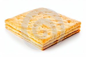 A stack of hole hardtack on a white background, created by Generative AI