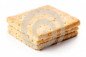 A stack of hole hardtack on a white background, created by Generative AI