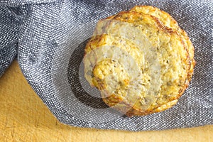 Stack of homemade vegetarian cauliflower pancakes, top view