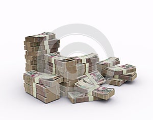 Stack of Honduran lempira notes. 3d rendering of bundles of money isolated on white background