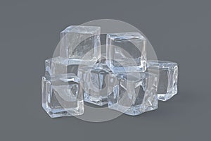 Stack of ice cubes on gray background. Cold beverages. Refreshing drinks ingredients