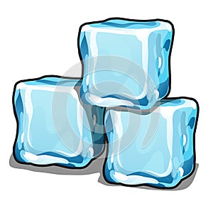 Stack of ice cubes isolated on white background. Vector cartoon close-up illustration.