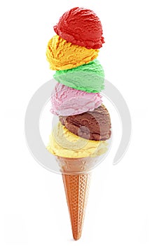 Stack of icecream scoops on a cone