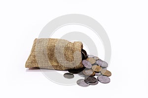 Stack of Indian coin in bag