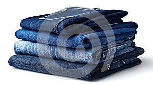 Stack of indigo blue denim jeans folded