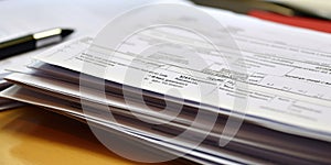 A stack of insurance claim forms, displayed against an organized, paperwork-focused background, concept of Documentation