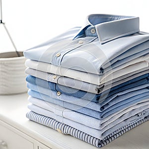 Stack of ironing shirts isolated on white background