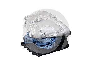 Stack of jeans isolated on white background