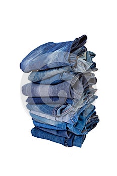 Stack of jeans isolated on white background