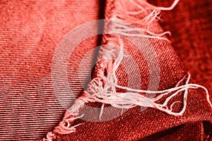 Stack of jeans on table. Zero vaste concept