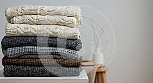 Stack of Knitted Sweaters in Neutral Colors