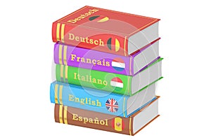 Stack of Languages Books, 3D rendering