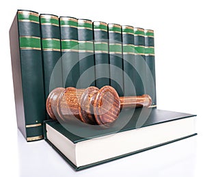 Stack of law books and a judge gavel