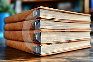 Stacked Leather-Bound Books
