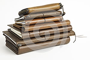 A Stack Of Leather-Bound Journals, Notebooks, Wallets & Cases