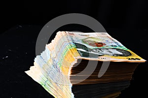 Stack of LEI Romanian money. RON Leu Money European Currency