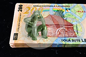 Stack of LEI Romanian money. RON Leu Money European Currency