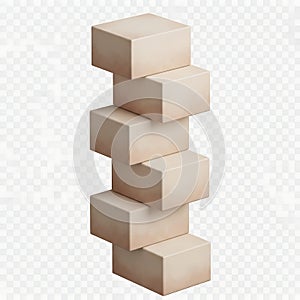Stack of light brown cardboard boxes on transparent background