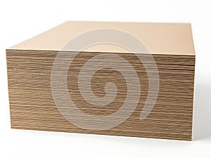 Stack of light brown cardboard sheets on white background