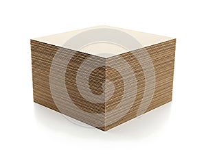 Stack of light brown cardboard sheets on white background