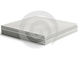 A stack of light gray rectangular tiles on a white background