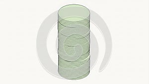 Stack of light green circular objects on a white background
