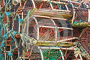 Stack of lobster crab pots traps