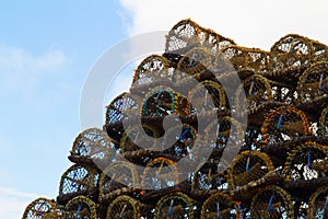 A stack of lobster pots at Beadnell Bay, Northumberland