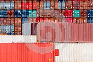 Stack of logistics container. Cargo and shipping business. Container ship for export logistics. Logistic industry. Container for