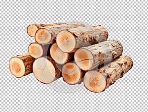 Stack of logs isolated on transparent background