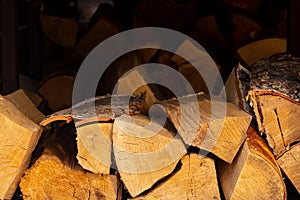 Stack logs kindling fire chopped dried natural rustic background