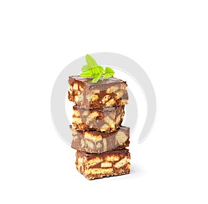 Stack of luxury millionaires shortbread with mint leaves isolat