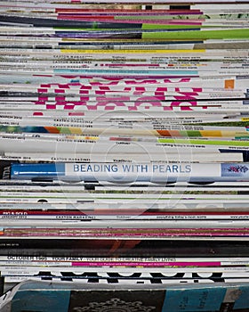 A stack of magazines viewed from up close