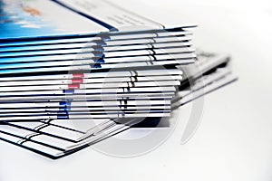 stack of magazines on white background