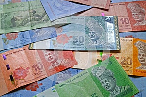 Stack of Malaysian ringgit banknotes