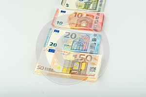 Stack of many euro banknotes