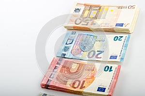 Stack of many euro banknotes