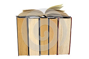 Stack of many old books on white with clipping path. stack or pile of books