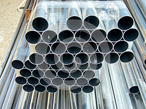 Stack of Many Pipes at the Construction Site