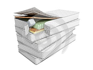 Stack of mattresses 3d render on white background no shadow