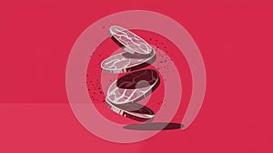 Stack of meat slices on a red background