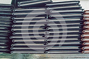 Stack of menus lying on wooden background