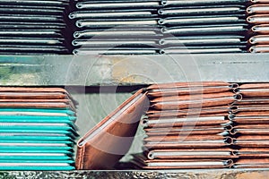 Stack of menus lying on wooden background