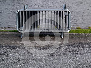 Stack of metal crowed control barriers ready to assemble in town, Concept event, music festival preparation